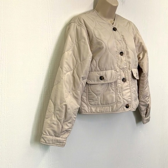 H&M - Quilted Taupe Brown ButtonFront Pockets Long Sleeve Lightweight Jacket XS - Picture 4 of 11